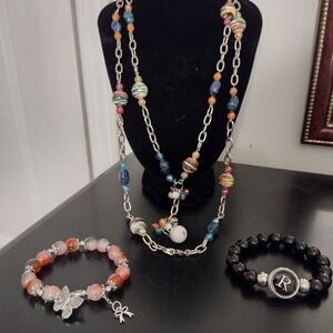 Multicolor Beaded Long Necklace with Silver Chain